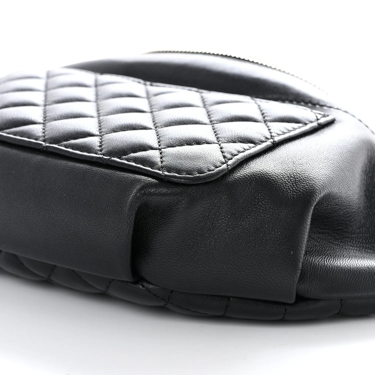 Lambskin Quilted Waist Bag Fanny Pack Black