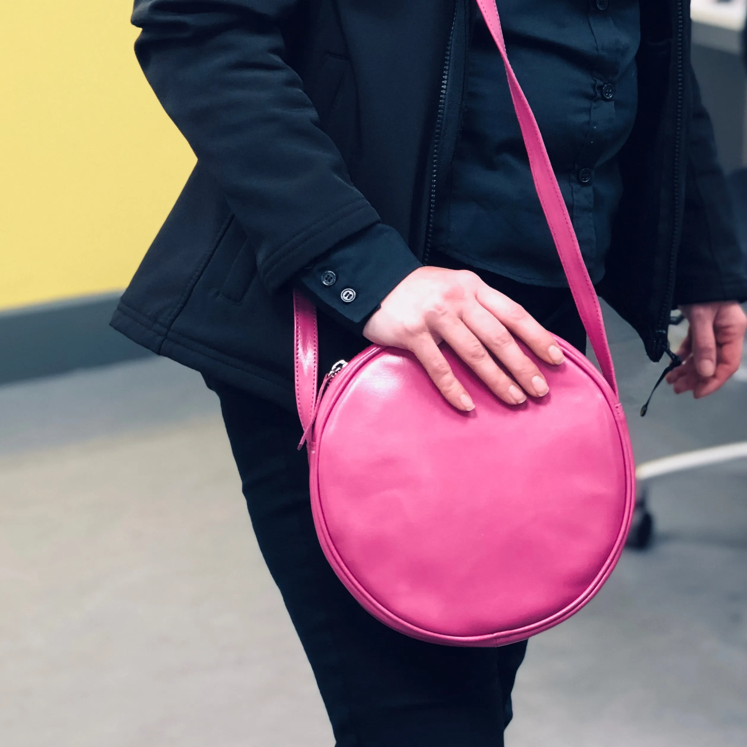 Leather Round Circle Shoulder Bag, Pink | Teal | Sky Blue | Orange | Apple Green