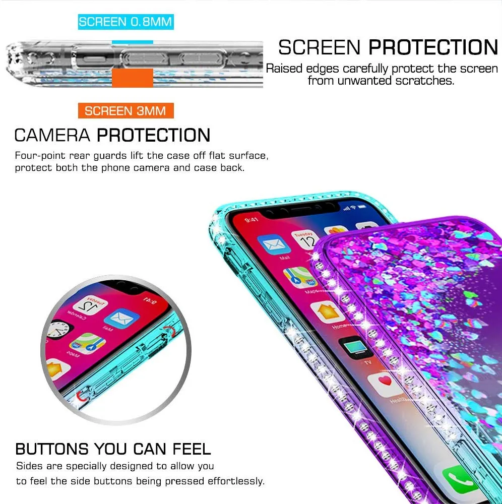 LeYi Case for iPhone XS/iPhone X with Glass Screen Protector [2 pack], 3D Glitter Liquid Cute Personalised Clear Silicone Gel Shockproof Phone Cover