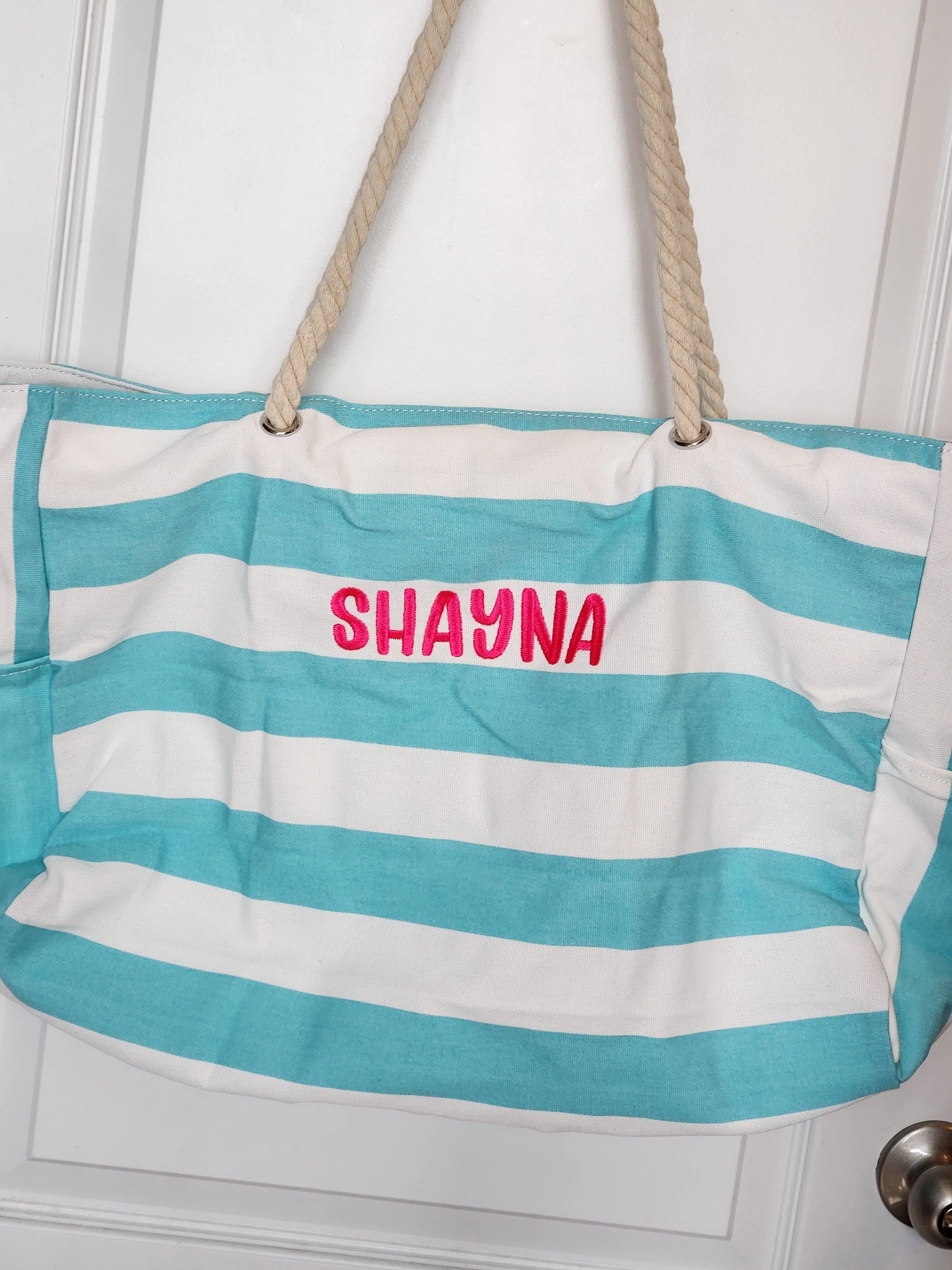 Light Blue and White Beach Bag