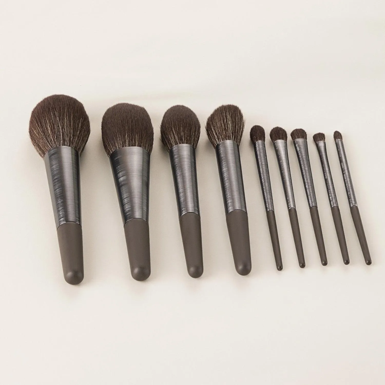 Long Brushed Aluminum Tube 9pcs Makeup Brushes Set Professional