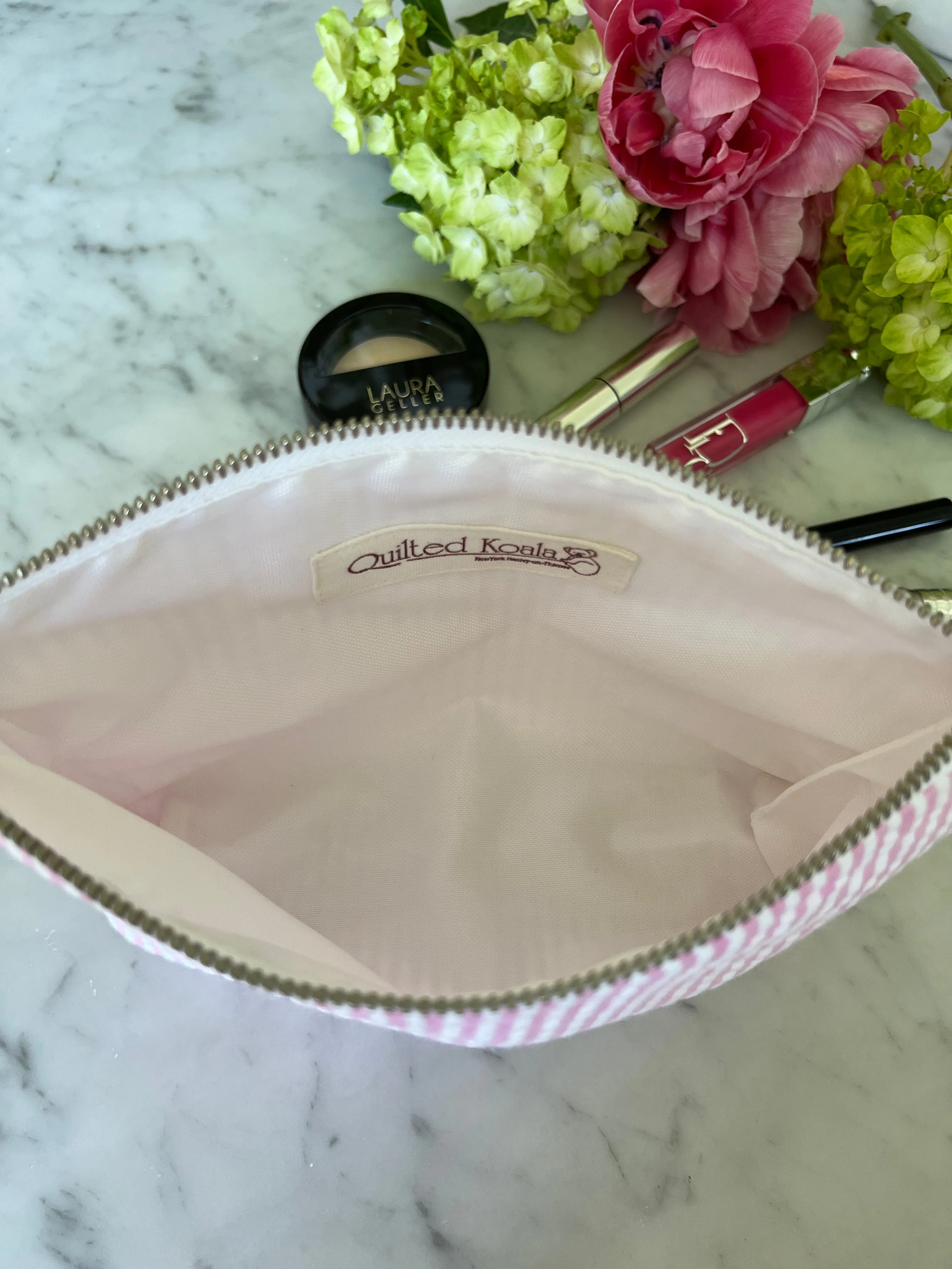 Makeup Bag: Pink Seersucker