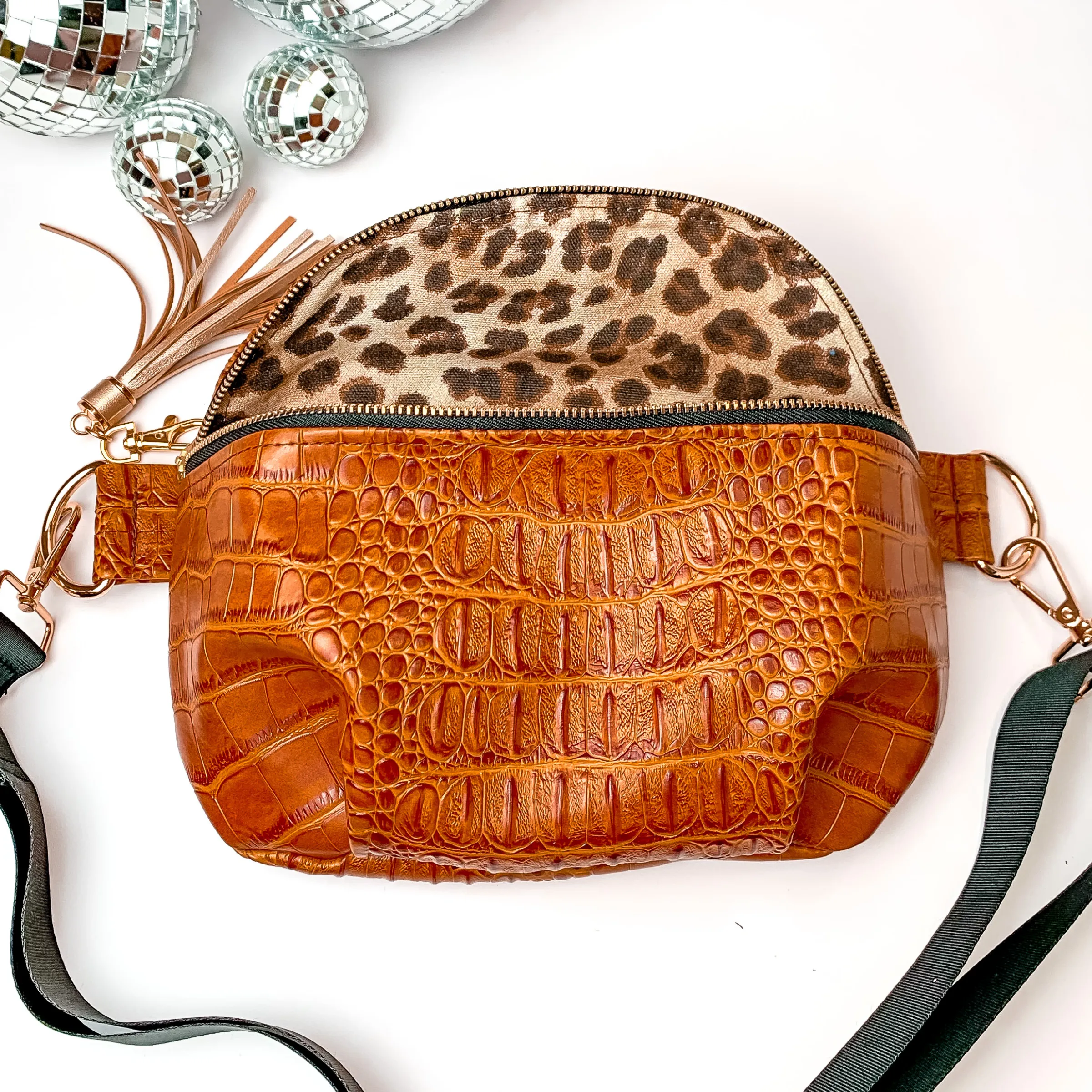 Makeup Junkie | El Dorado Sidekick with Adjustable Strap in Tan Croc Print