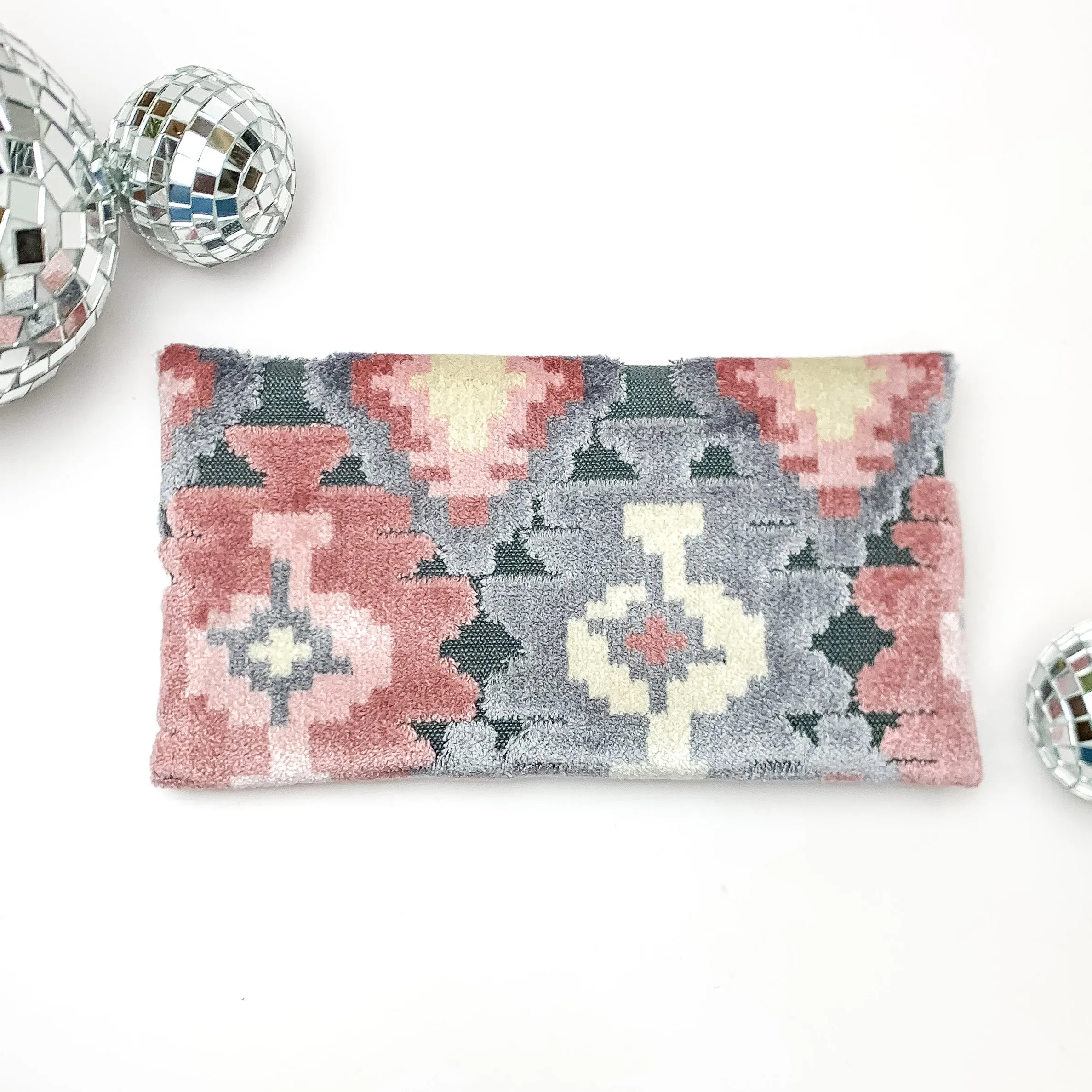 Makeup Junkie | Mini Blush Aztec Lay Flat Bag in Blush Pink and Grey Mix