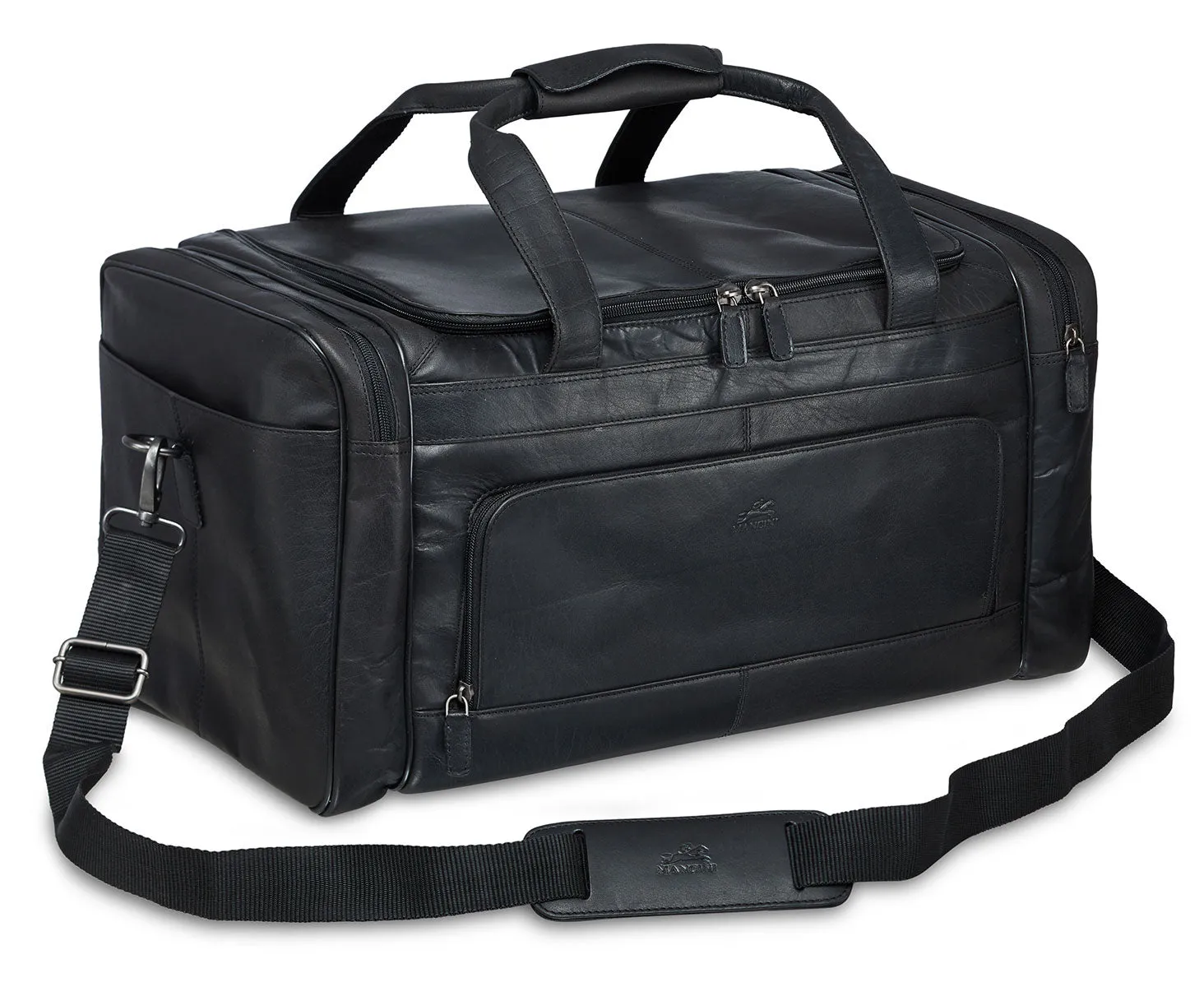 Mancini Leather Carry-on Duffle Bag, 20" x 10.75" x 10.75", Black