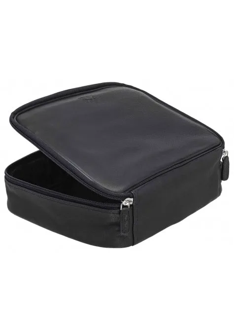 Mancini Leather Large Zippered Toiletry Bag, 10.5" x 8" x 3", Black