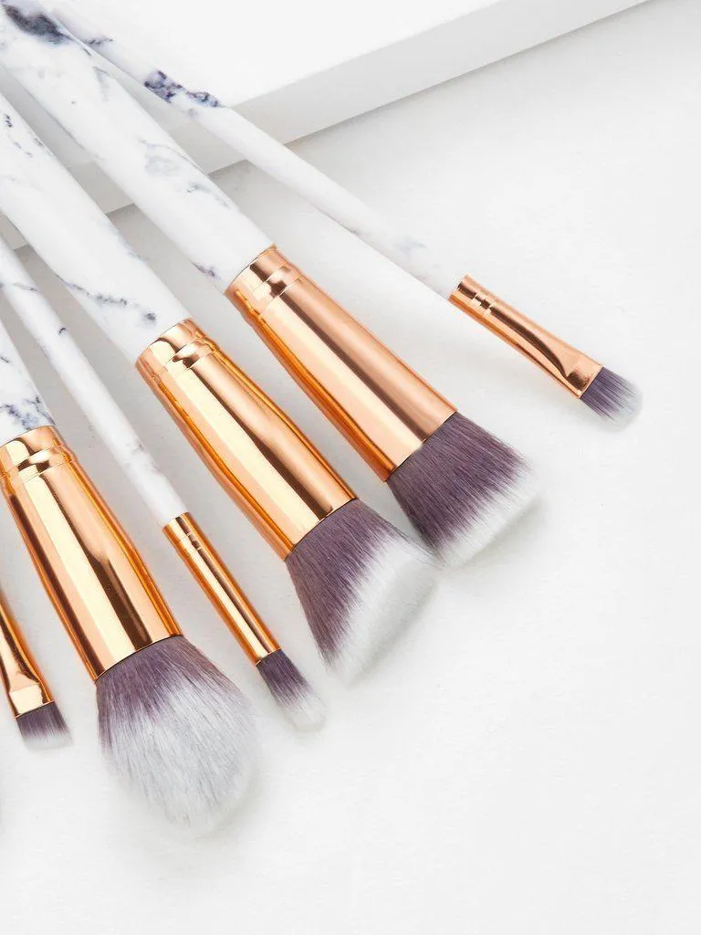 Marble Handle Makeup Brush 10pcs With Bag