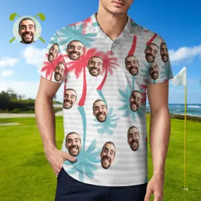 Men's Custom Face Polo Shirt Striped Style Personalised Hawaiian Golf Shirts