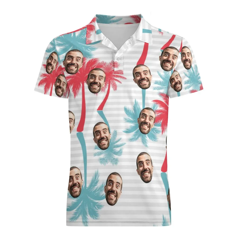 Men's Custom Face Polo Shirt Striped Style Personalised Hawaiian Golf Shirts