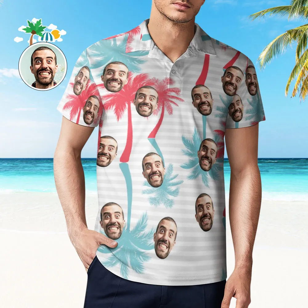 Men's Custom Face Polo Shirt Striped Style Personalised Hawaiian Golf Shirts