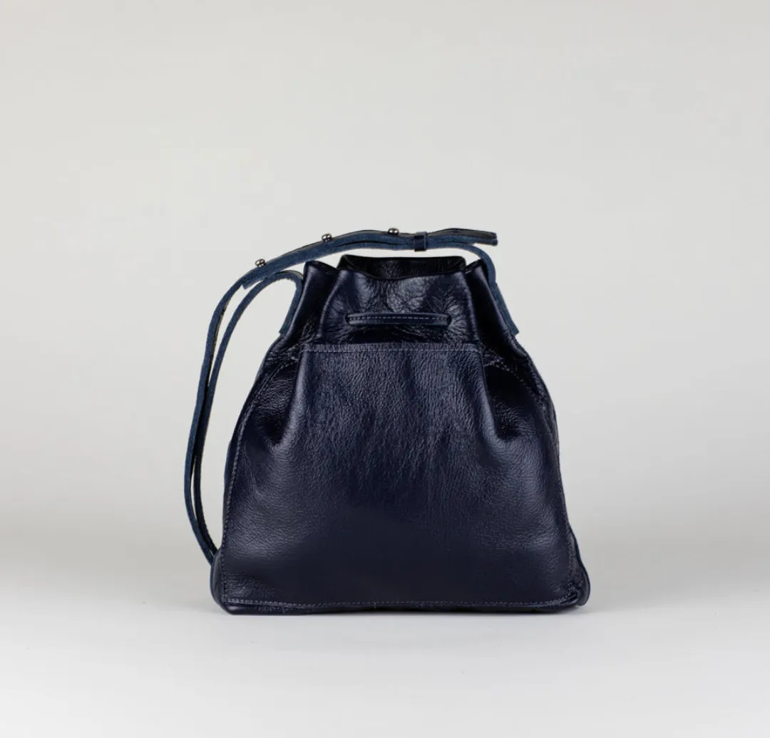 Mini Crossbody Tote | Navy Leather   Gold Hardware