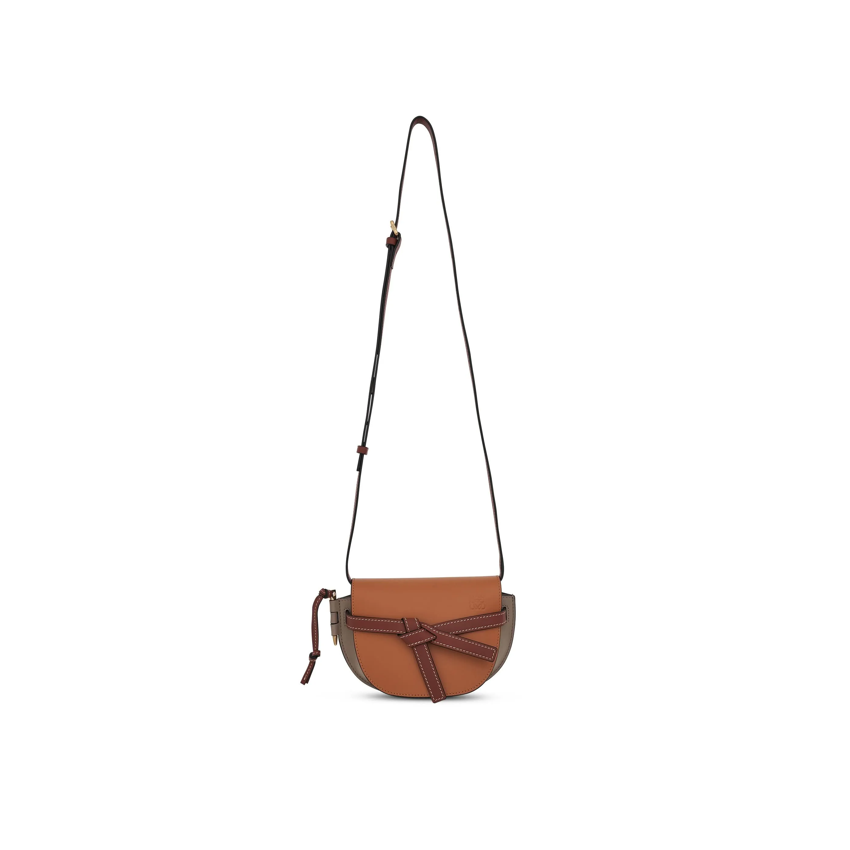 Mini Gate Dual Bag in Soft Calfskin in Amber/Light Grey