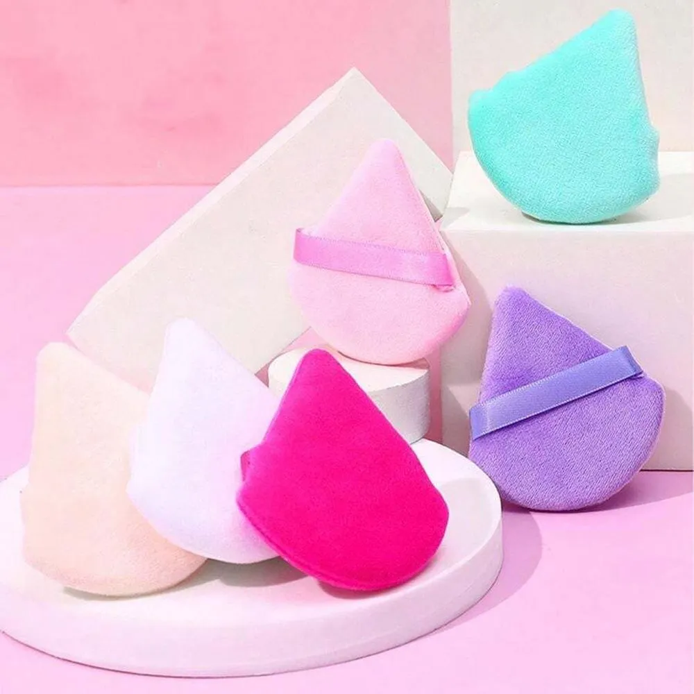 (NET) 2 Pcs  Reusable Powder Puff Triangle Dry Wet Velour Puff