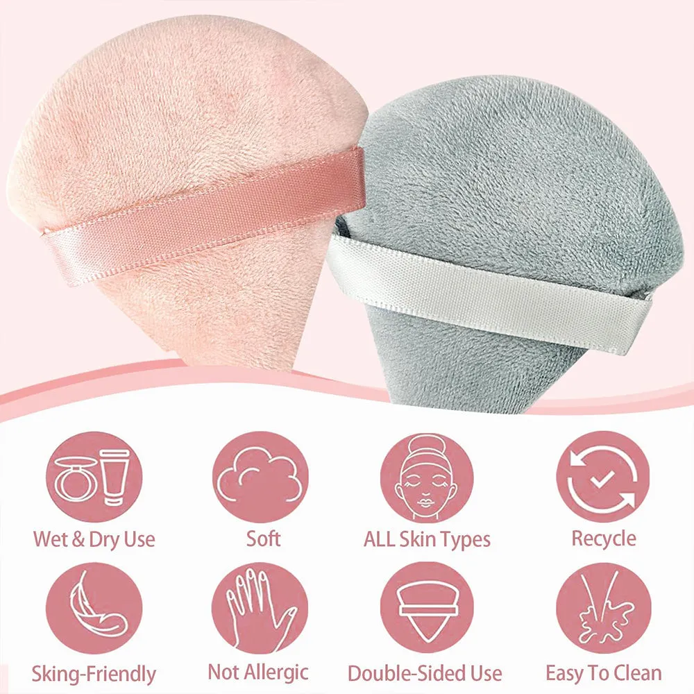 (NET) 2 Pcs  Reusable Powder Puff Triangle Dry Wet Velour Puff