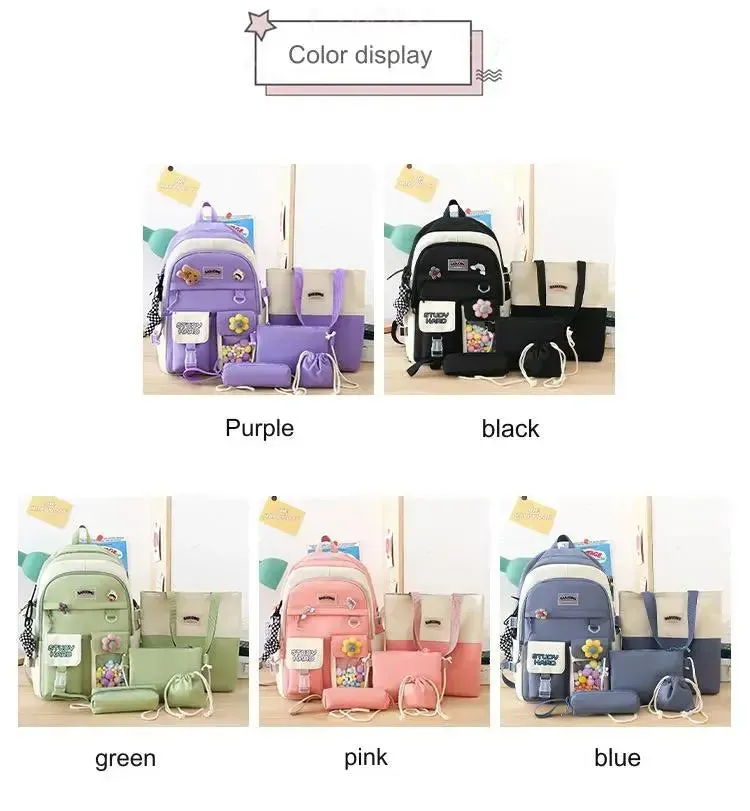 New High School Five-Piece set of Multi-Compartment Fashion Schoolbag 3002