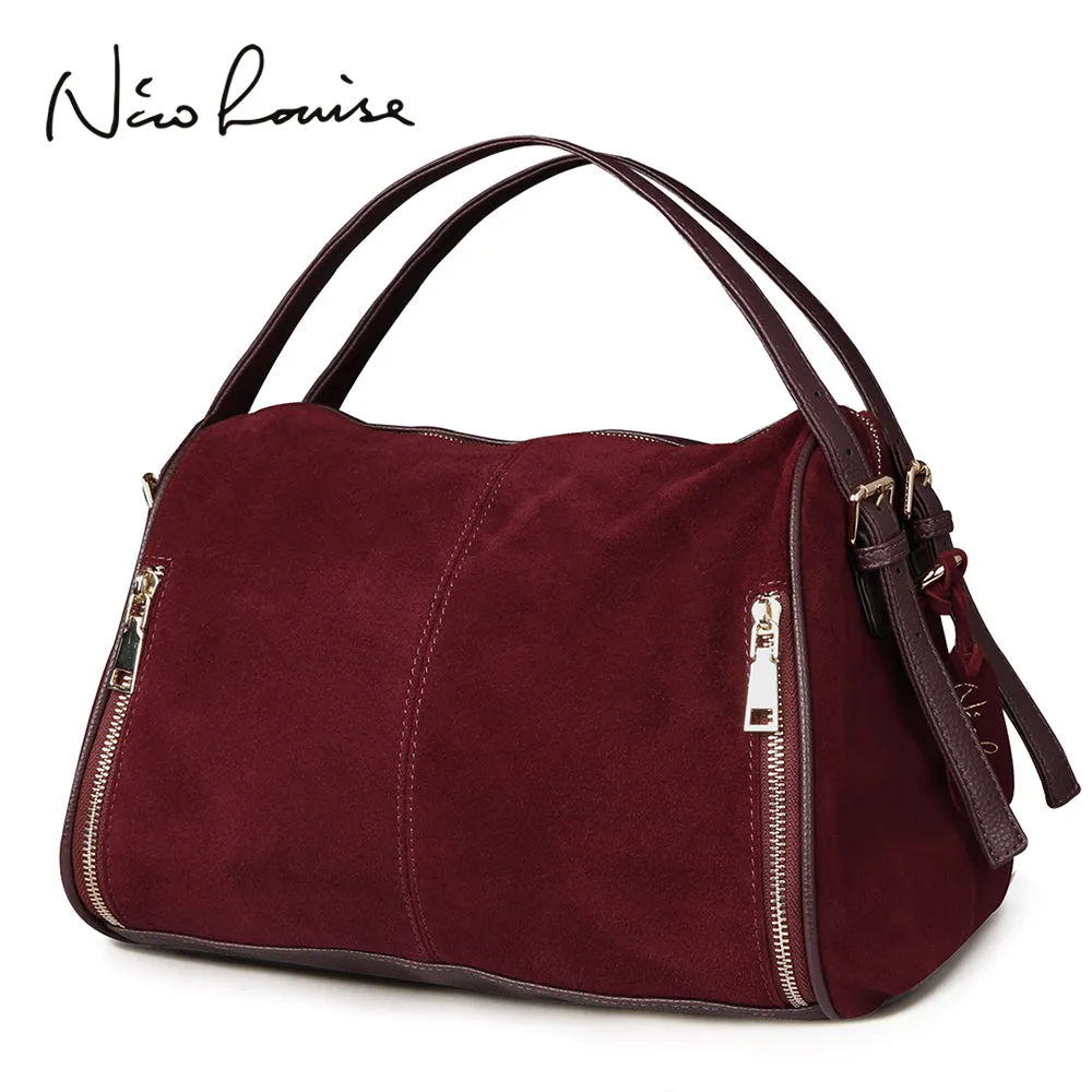 Nico Louise Women Real Split Suede Leather Boston Bag