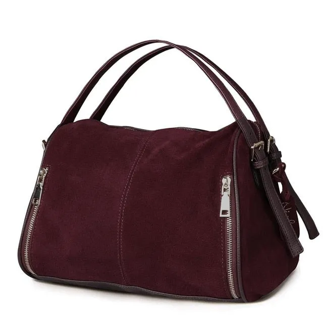 Nico Louise Women Real Split Suede Leather Boston Bag