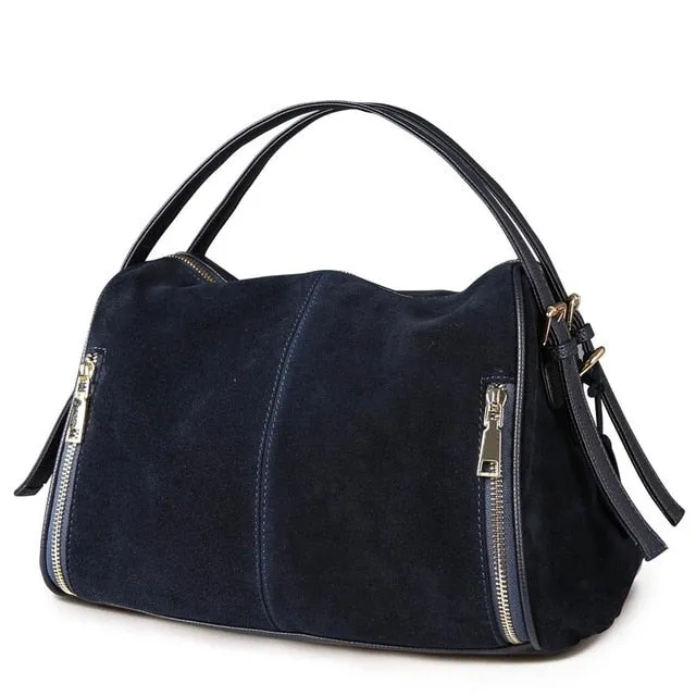 Nico Louise Women Real Split Suede Leather Boston Bag