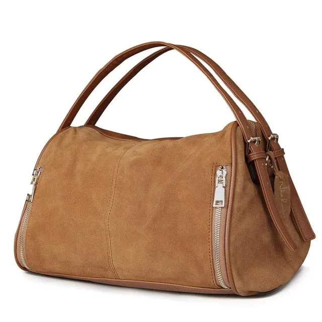 Nico Louise Women Real Split Suede Leather Boston Bag