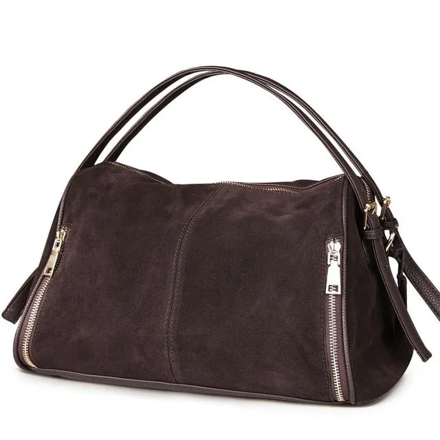 Nico Louise Women Real Split Suede Leather Boston Bag