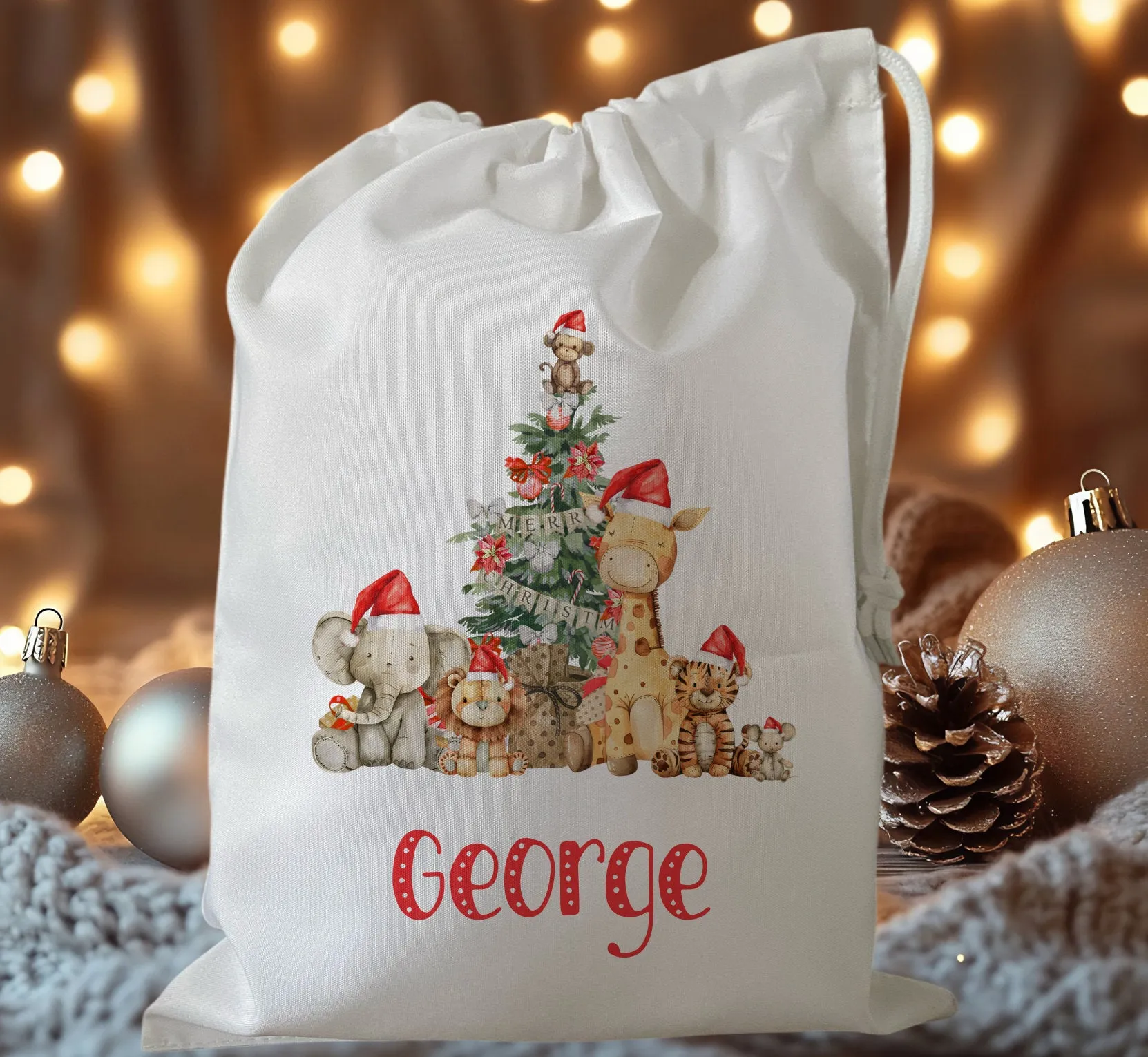 Peronalised Christmas Eve Treat Bag - Jungle Animals