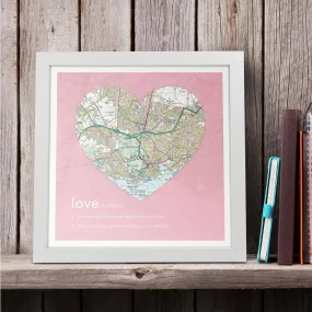 Personalised Framed Dictionary Definition Map - Love