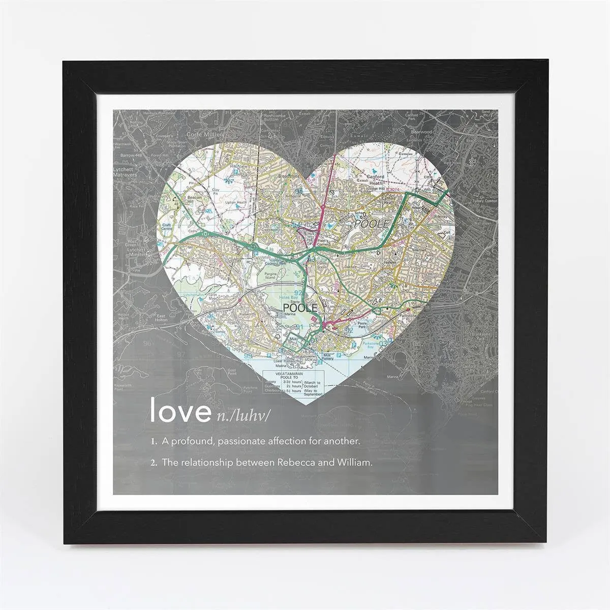 Personalised Framed Dictionary Definition Map - Love