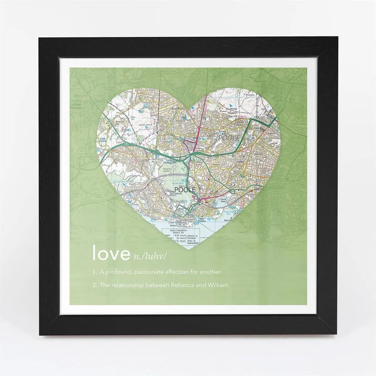 Personalised Framed Dictionary Definition Map - Love