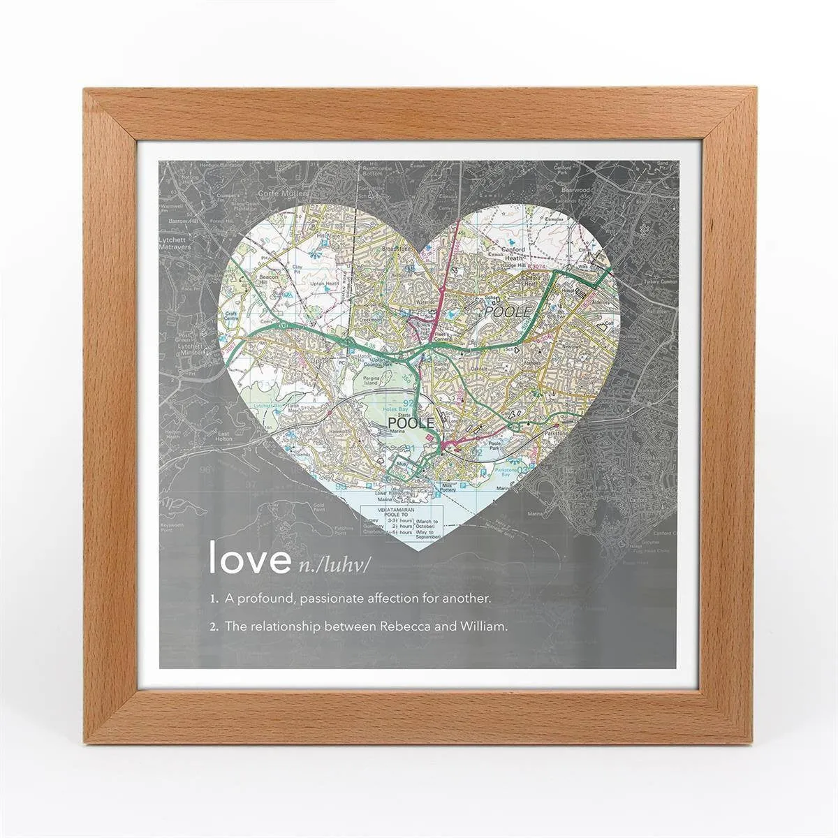 Personalised Framed Dictionary Definition Map - Love