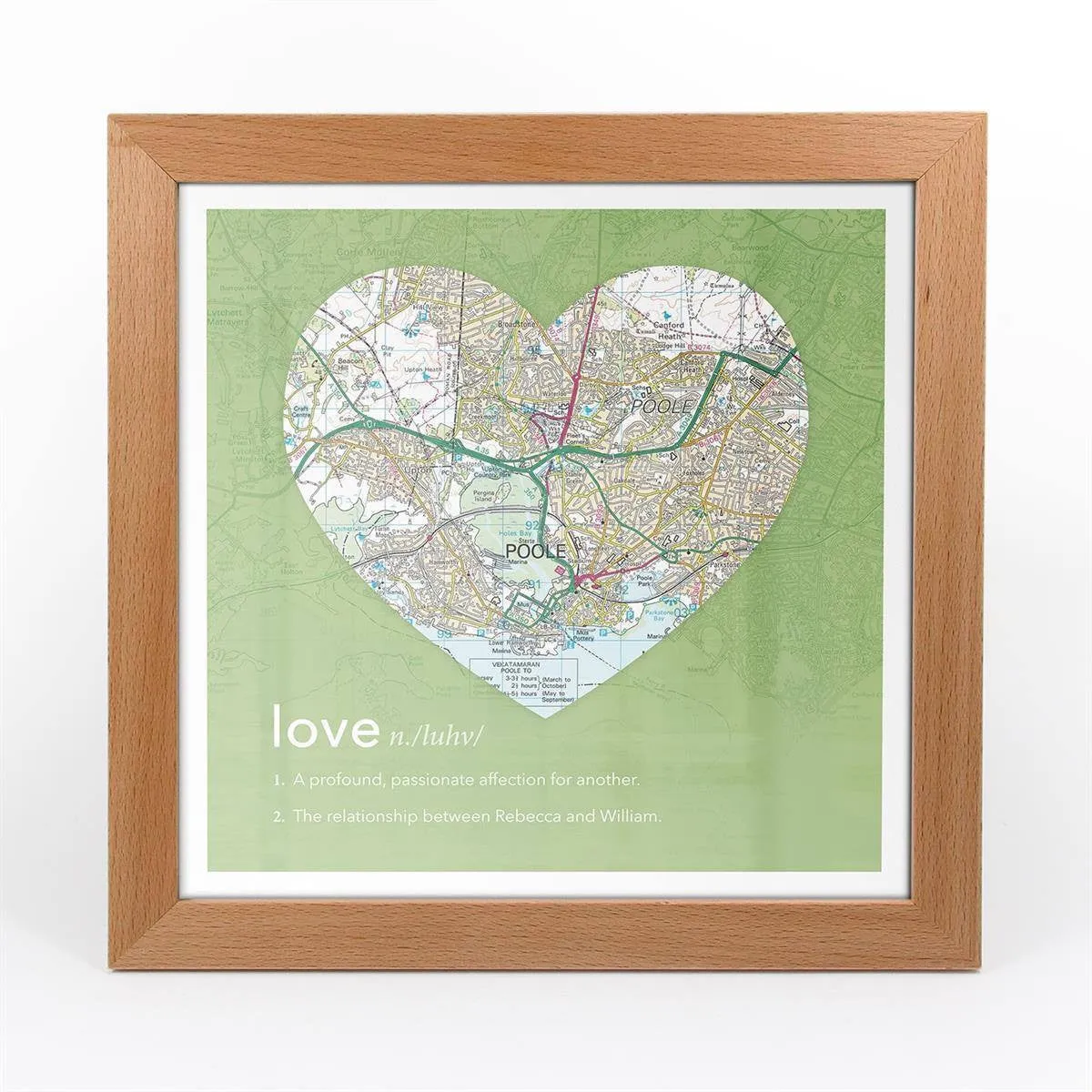 Personalised Framed Dictionary Definition Map - Love