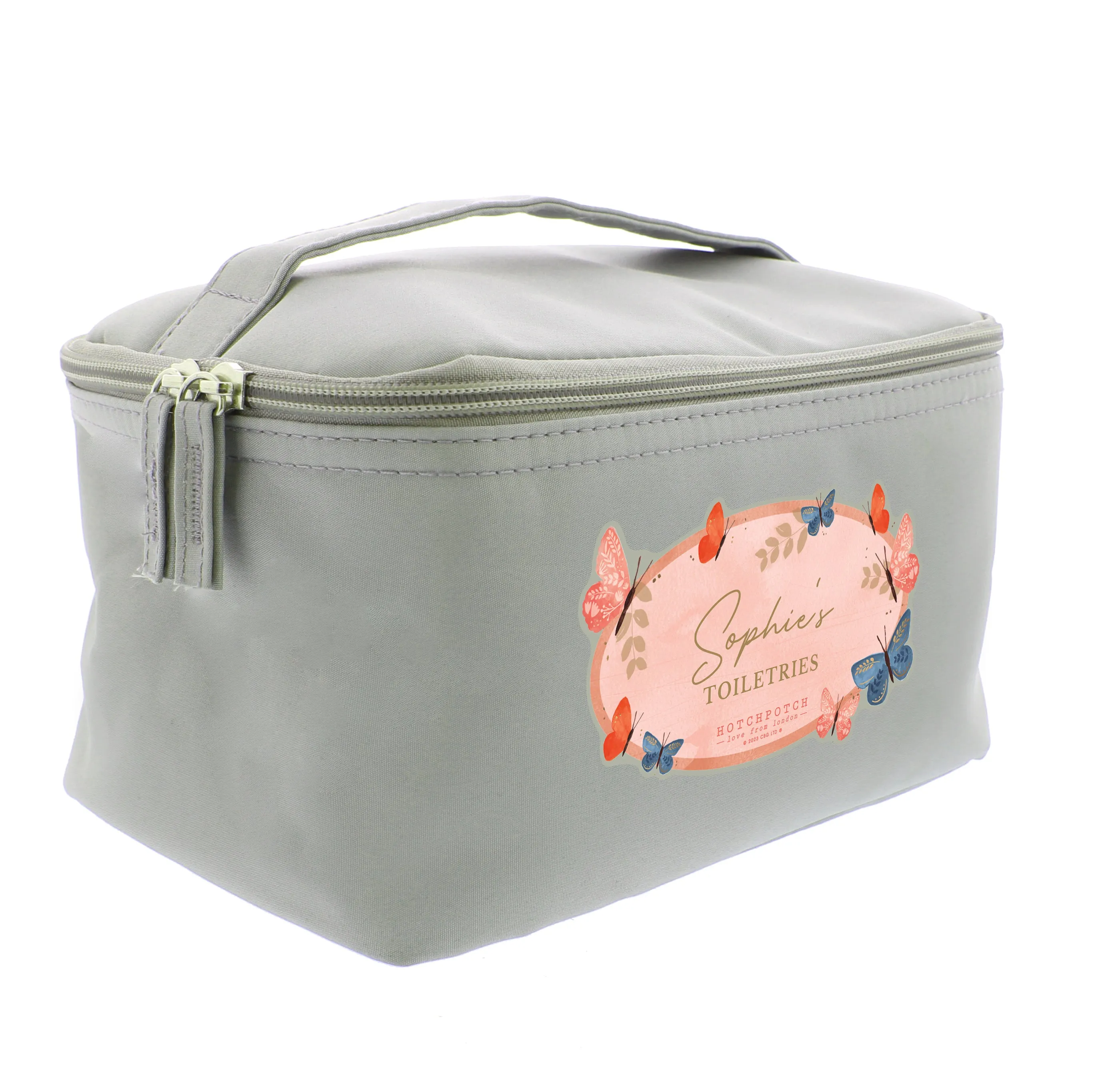 Personalised Hotchpotch Butterfly Grey Toiletry Bag