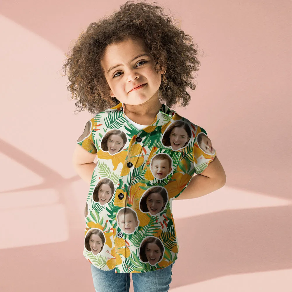 Personalised Shirts Women's and Kids Face Hawaiian Shirt  With Yellow Flowers