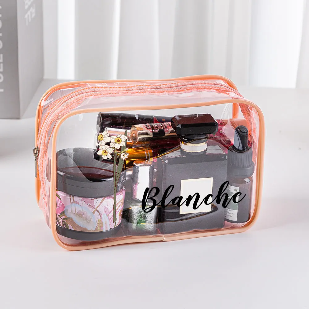 Personalized Birth Flower Clear Makeup Bag Waterproof Cosmetic Bag Wedding Travel Gift for Her