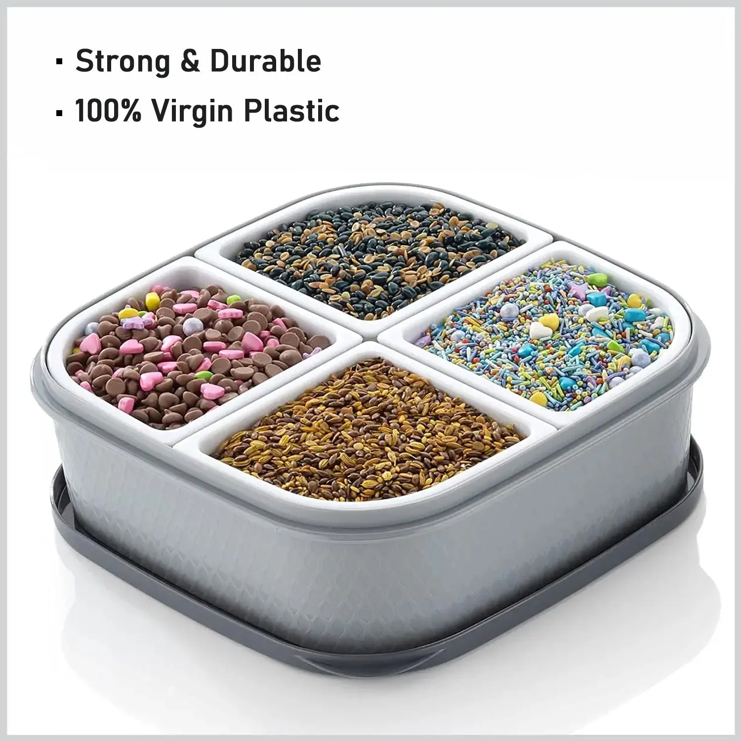 Plastic 4 Sections Multipurpose Dry Fruit /  Chocolates / Mouth Freshener / Sweet Box Set | Serving Tray.