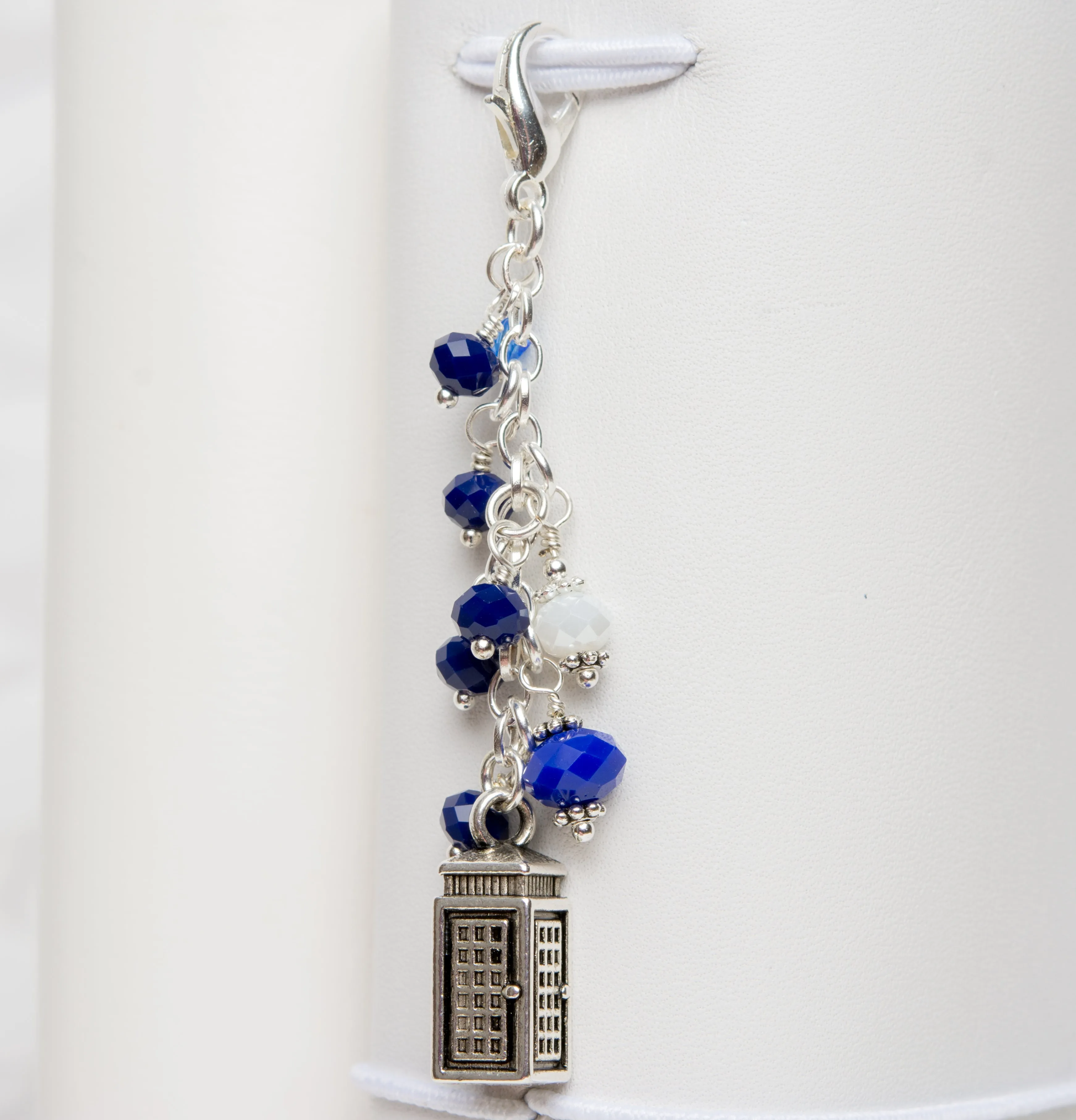 Police Box Traveler's Notebook Charm with Blue and White Crystals