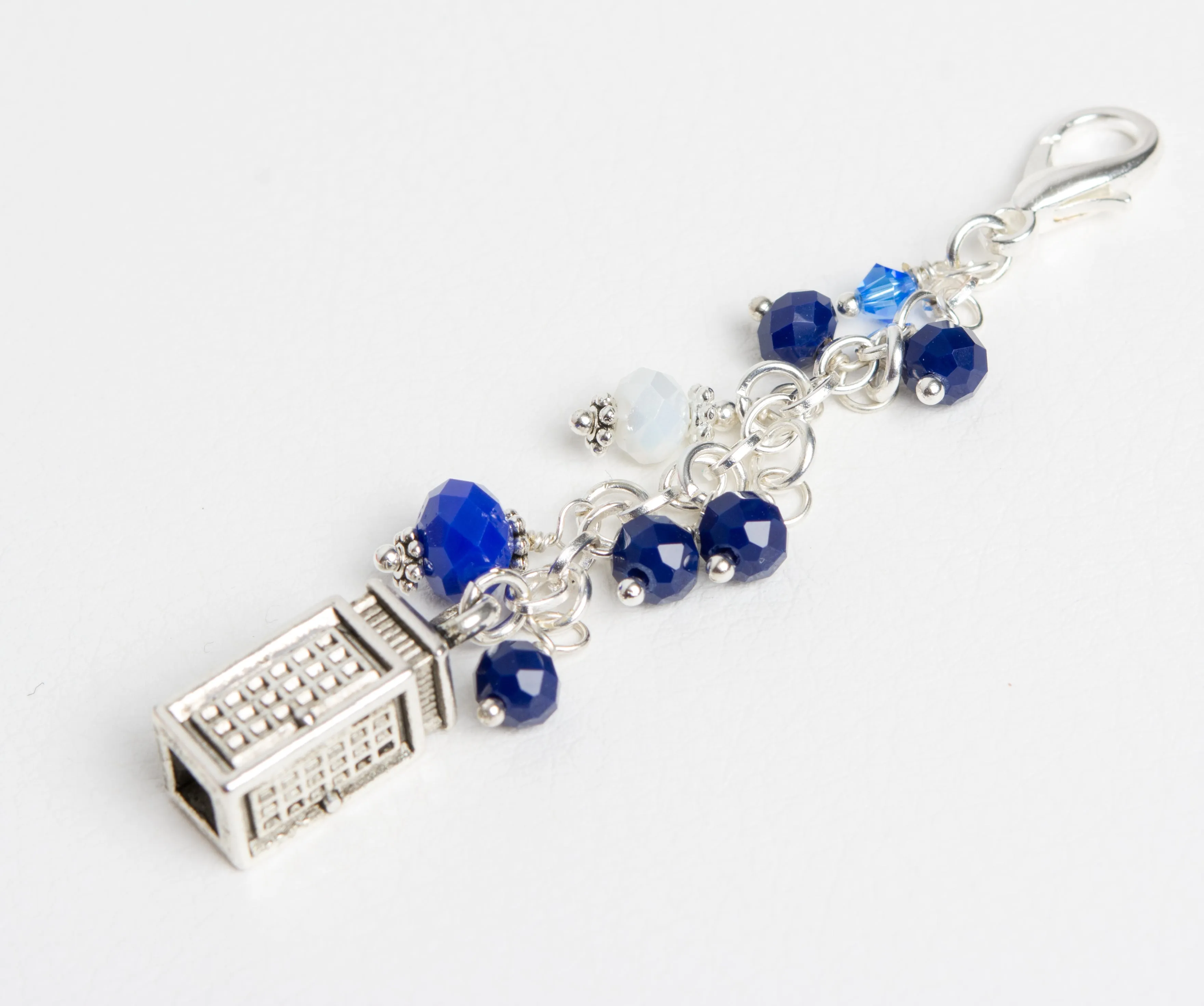 Police Box Traveler's Notebook Charm with Blue and White Crystals