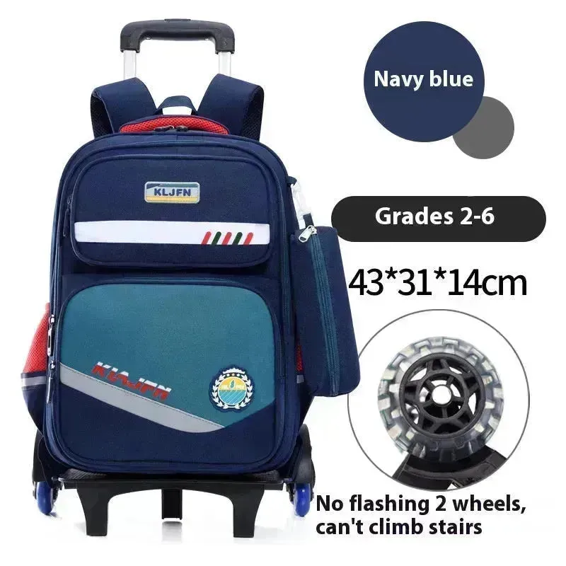 Portable Burden Alleviation Bull Wheel Trolley Schoolbag Bookbag for Boy and Girl