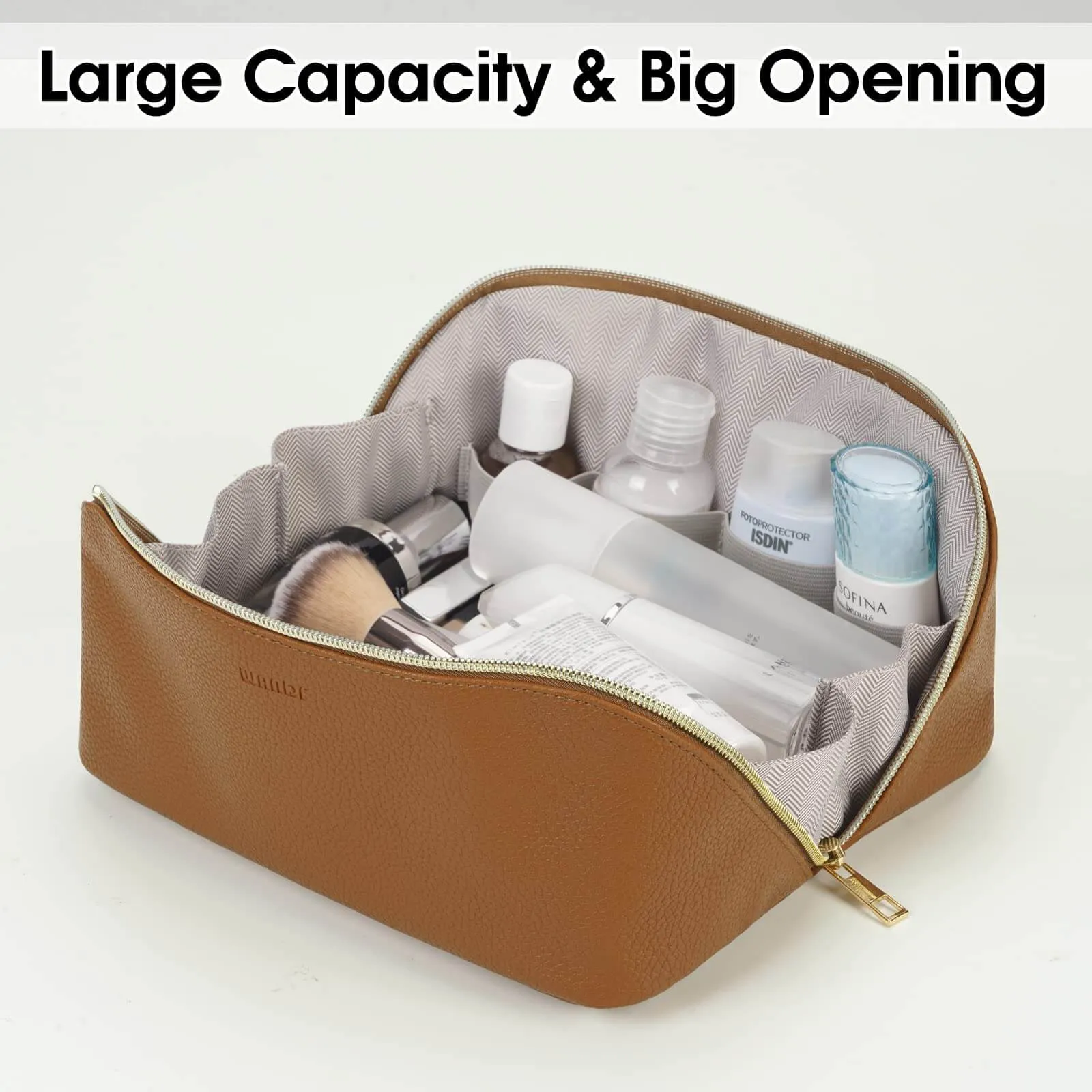 Portable Vegan Leather Open Flat Makeup Bag