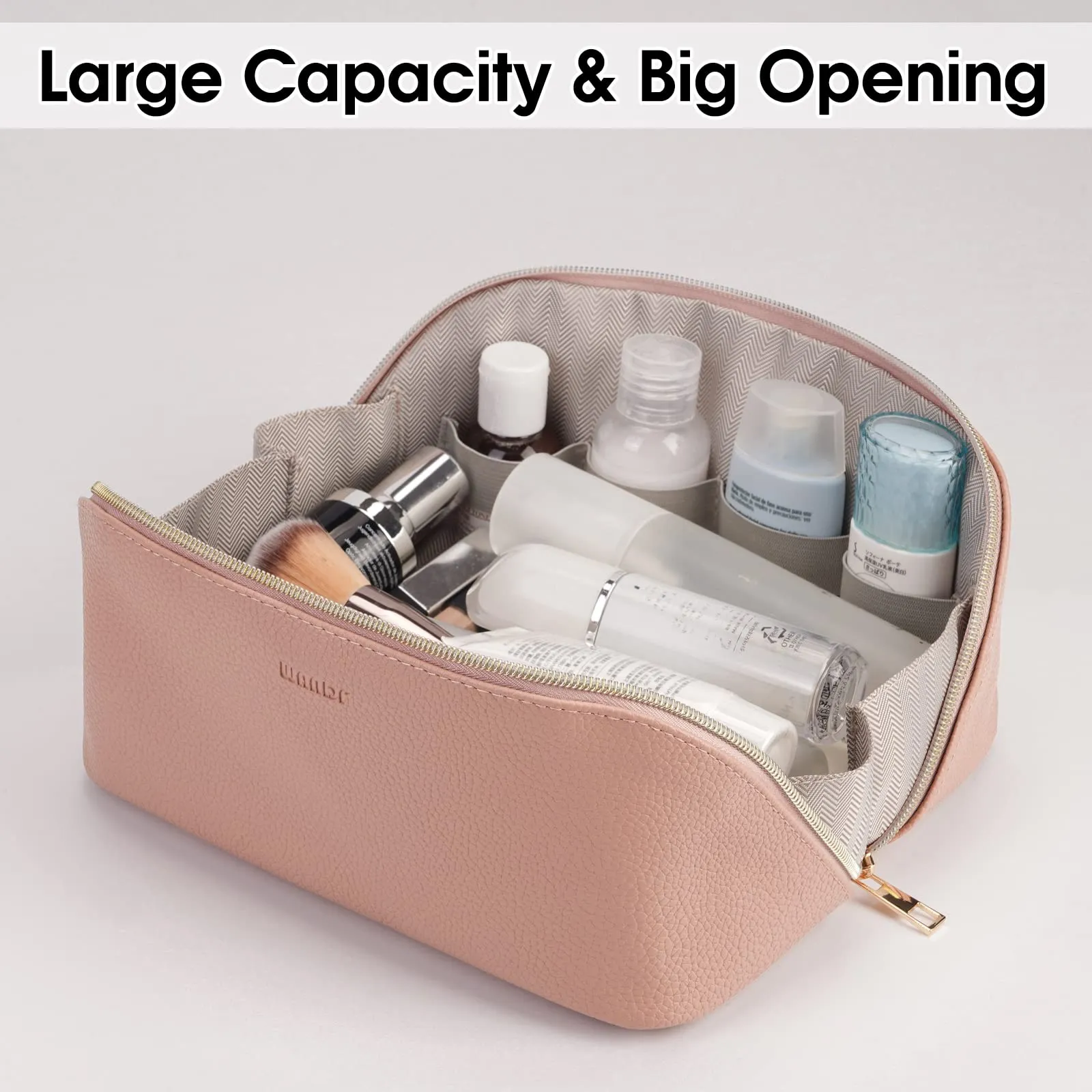 Portable Vegan Leather Open Flat Makeup Bag