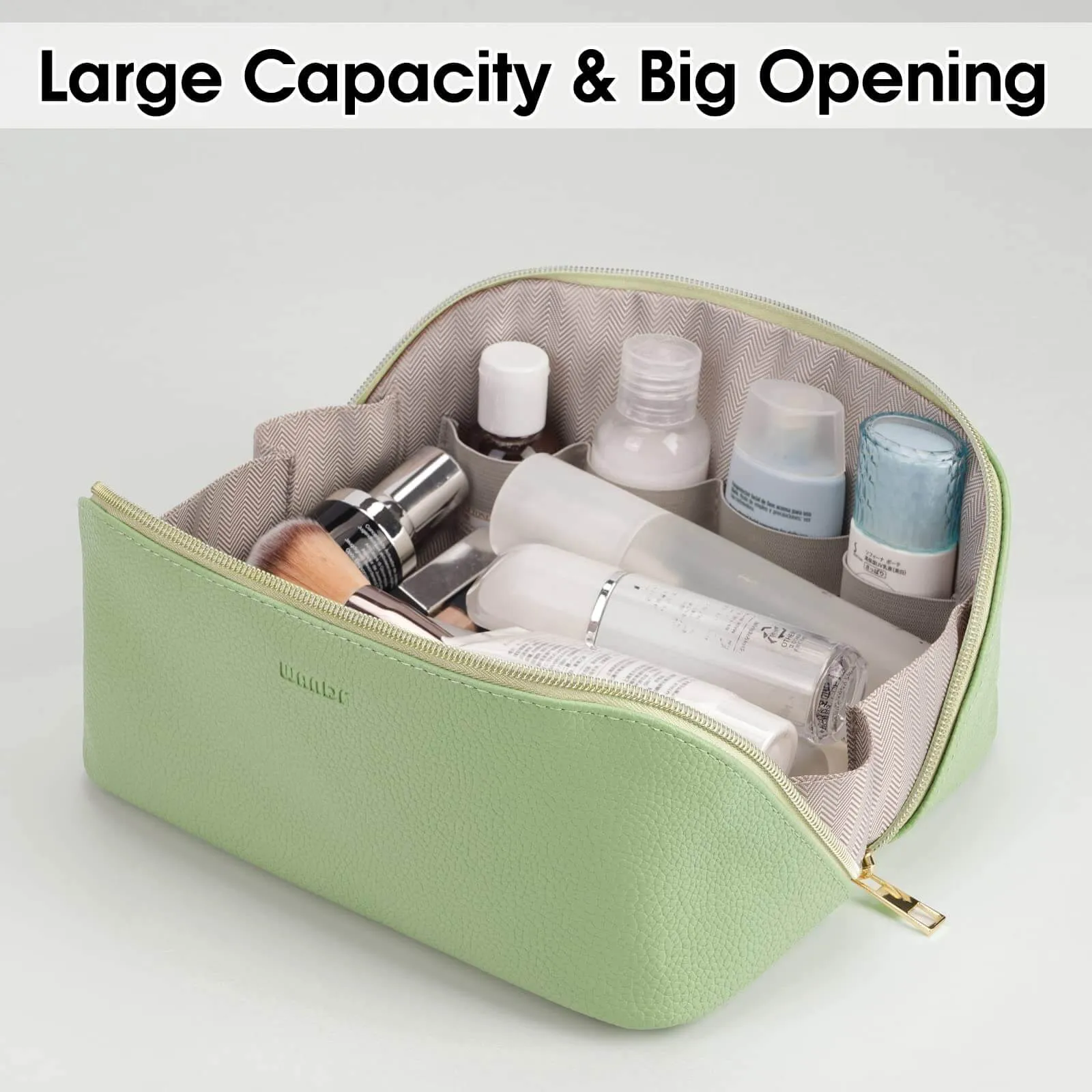 Portable Vegan Leather Open Flat Makeup Bag