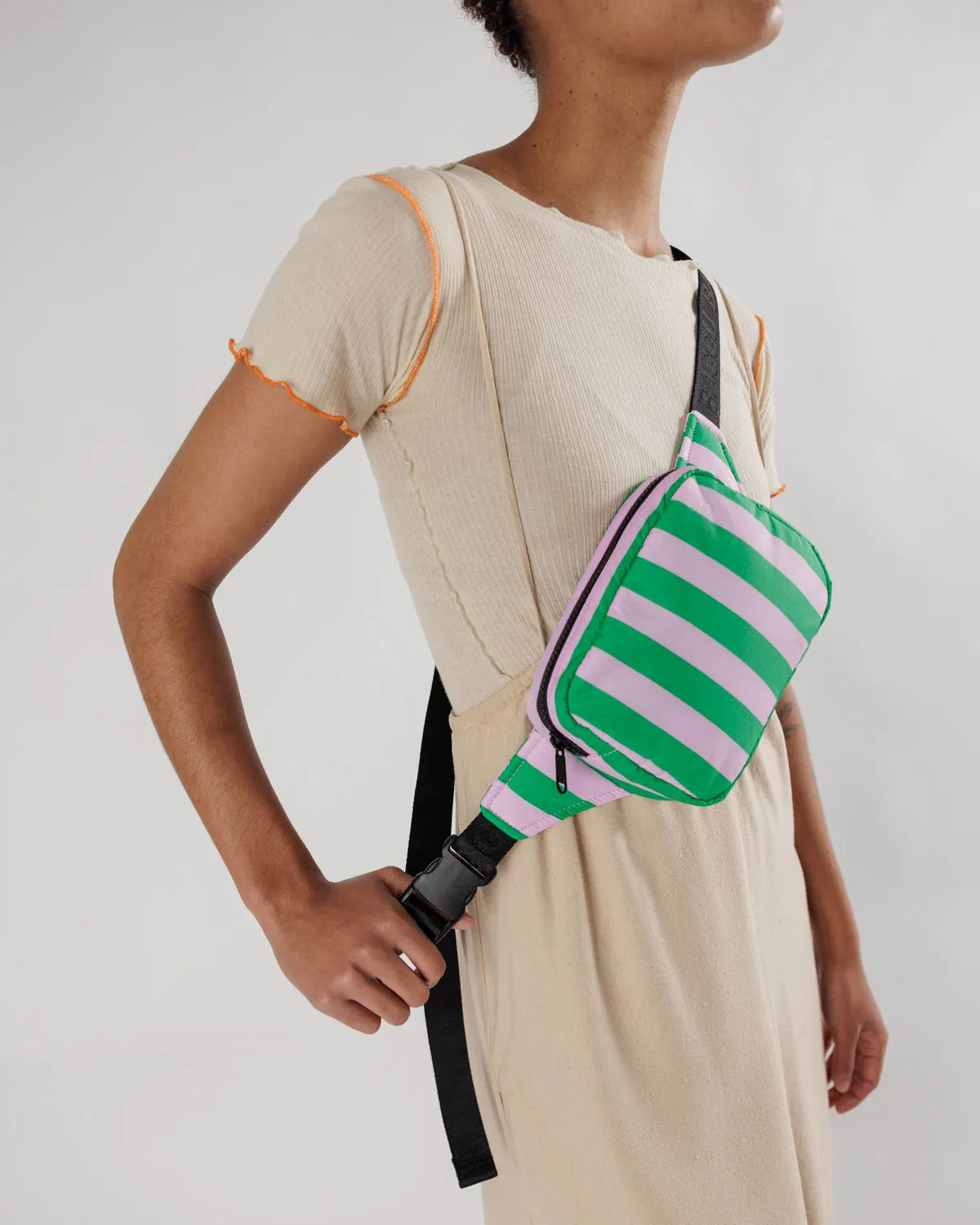 Puffy Fanny Pack - Pink Green Awning Stripe