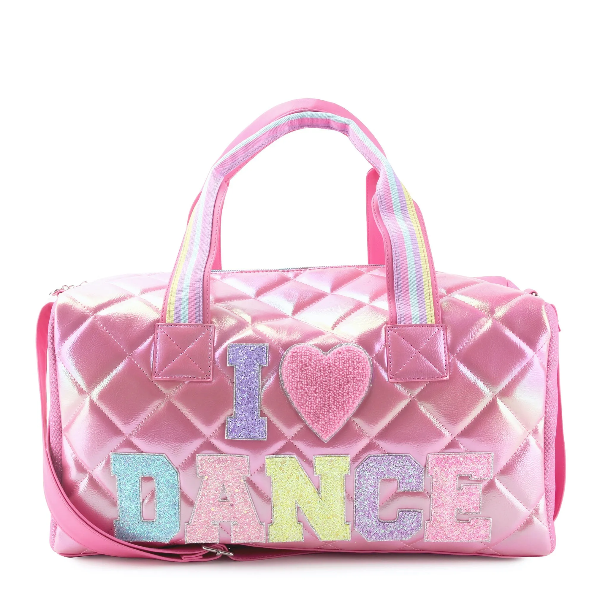 "I 🩷 Dance" Quilted Metallic Duffle Bag