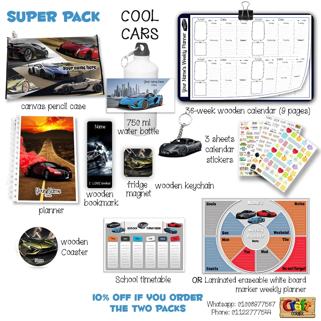 ""Cool cars" School labels packs