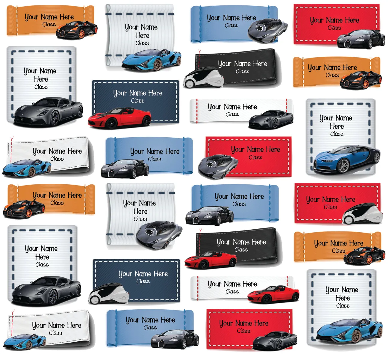 ""Cool cars" School labels packs