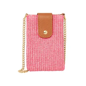 Raffia Crossbody Phone Pouch Pink