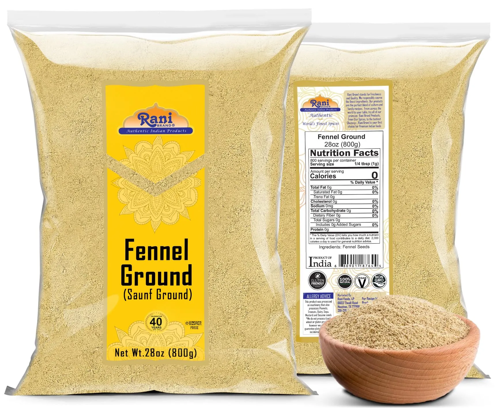 Rani Fennel Ground (Saunf) Powder Spice 28oz (1.75lbs) 800g ~ All Natural | Gluten Friendly | NON-GMO | Kosher | Vegan | Indian Origin