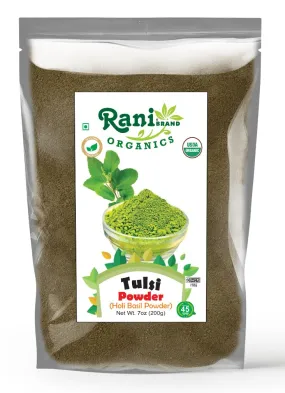 Rani Organic Tulsi Powder (Holi Basil Powder) 7oz (200g) ~ All Natural | No Color | Gluten Friendly | Vegan | Non-GMO | Kosher | No Salt or fillers | Indian Origin | USDA Organic Certified