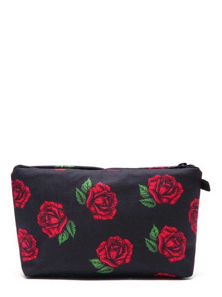 Rose Flower Print Makeup Bag