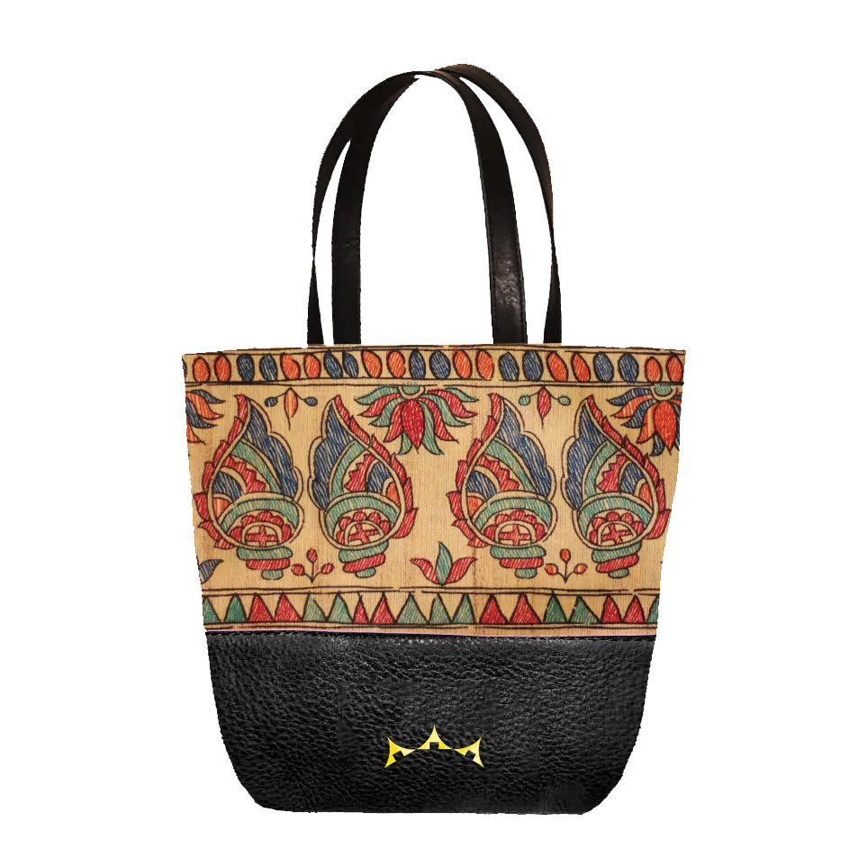 Shankh Madhubani Mini Tote with Sling - Black