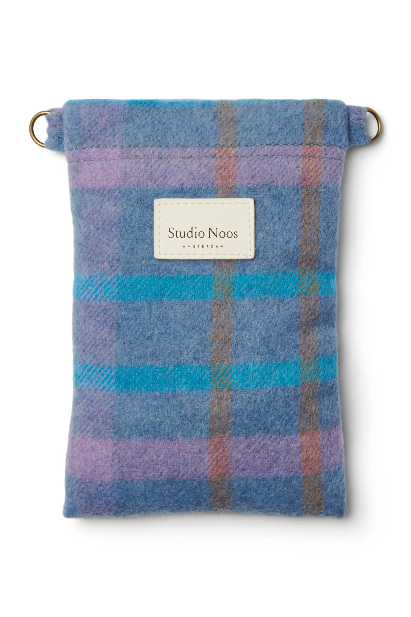 Sky Blue Wool Checked Phone Bag